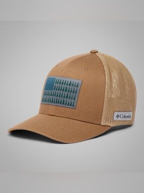 NWOT NEW Columbia Mesh Tree Flag Ball Cap Flexfit Hat Trucker Men’s Hiking